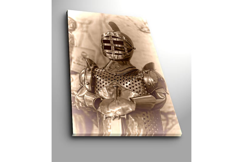 Canvastavla 70x100 cm - Medeltida riddare i rustning med ett karakteristiskt hjälmdesign - Silver / Grå / Brunt - Inredning - Tavlor & posters - Canvastavla