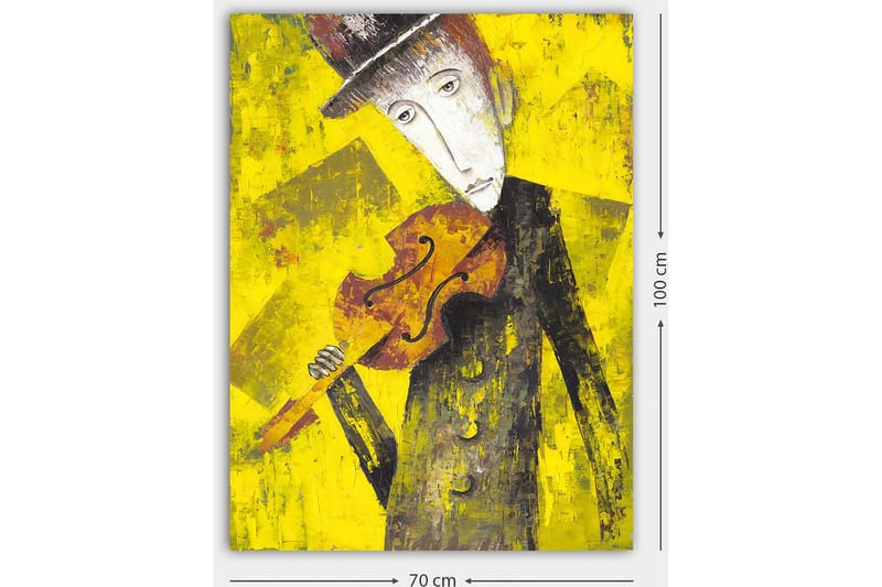 Canvastavla 70x100 cm - Melankolisk musiker som håller en fiol mot en starkt gul bakgrund - Gul / Svart / Brun - Inredning - Tavlor & posters - Canvastavla