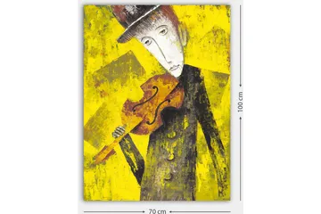 Canvastavla 70x100 cm - Melankolisk musiker som håller en fiol mot en starkt gul bakgrund - Gul / Svart / Brun - Inredning - Tavlor & posters - Canvastavla