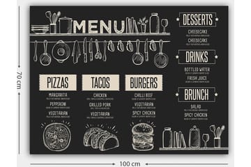 Canvastavla 70x100 cm - Meny med olika maträtter och drycker illustrerad i en stilren design - Svart / Beige - Inredning - Tavlor & posters - Canvastavla