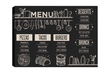 Canvastavla 70x100 cm - Meny med olika maträtter och drycker illustrerad i en stilren design - Svart / Beige - Inredning - Tavlor & posters - Canvastavla