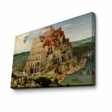 Canvastavla 70x100 cm - Monumental byggnad som representerar Babels torn, omgiven av landskap och människor - Röd / Beige / Grön - Inredning - Tavlor & posters - Canvastavla