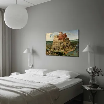 Canvastavla 70x100 cm - Monumental byggnad som representerar Babels torn, omgiven av landskap och människor - Röd / Beige / Grön - Inredning - Tavlor & posters - Canvastavla