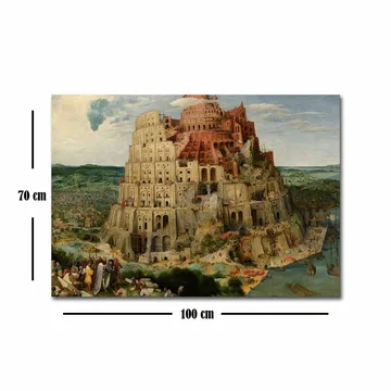 Canvastavla 70x100 cm - Monumental byggnad som representerar Babels torn, omgiven av landskap och människor - Röd / Beige / Grön - Inredning - Tavlor & posters - Canvastavla