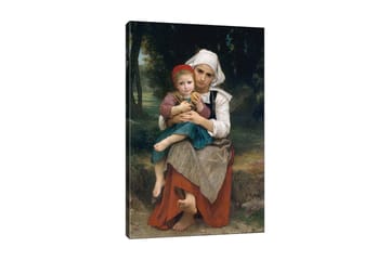 Canvastavla 70x100 cm - Mor som håller sitt barn i famnen, med en känsla av ömhet och närhet - Röd / Grön / Vit - Inredning - Tavlor & posters - Canvastavla