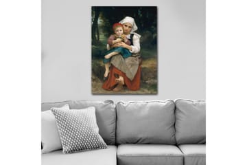 Canvastavla 70x100 cm - Mor som håller sitt barn i famnen, med en känsla av ömhet och närhet - Röd / Grön / Vit - Inredning - Tavlor & posters - Canvastavla