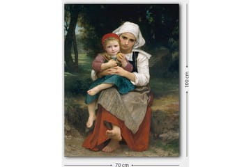 Canvastavla 70x100 cm - Mor som håller sitt barn i famnen, med en känsla av ömhet och närhet - Röd / Grön / Vit - Inredning - Tavlor & posters - Canvastavla