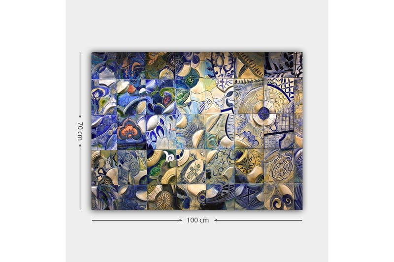 Canvastavla 70x100 cm - Mosaik av abstrakta former och mönster i blå och vita nyanser - Blå / Vit / Beige - Inredning - Tavlor & posters - Canvastavla