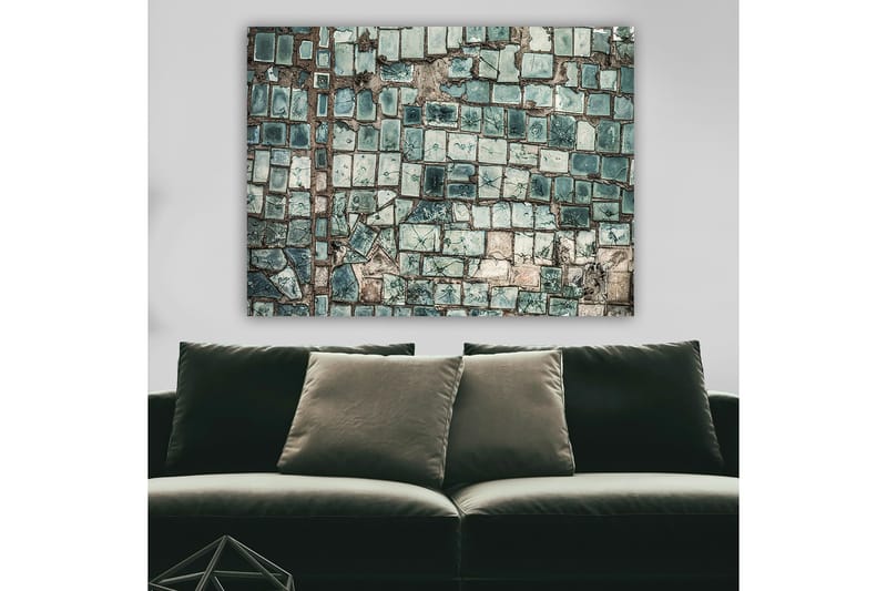 Canvastavla 70x100 cm - Mosaik av skiftande gröna och blå plattor med en strukturerad yta - Mörkgrön / Ljusgrön / Blå - Inredning - Tavlor & posters - Canvastavla