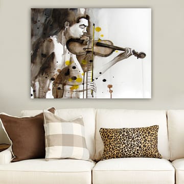 Canvastavla 70x100 cm - Musiker som spelar fiol, fångad i en känslomässig och uttrycksfull stil - Brun / Gul / Svart - Inredning - Tavlor & posters - Canvastavla