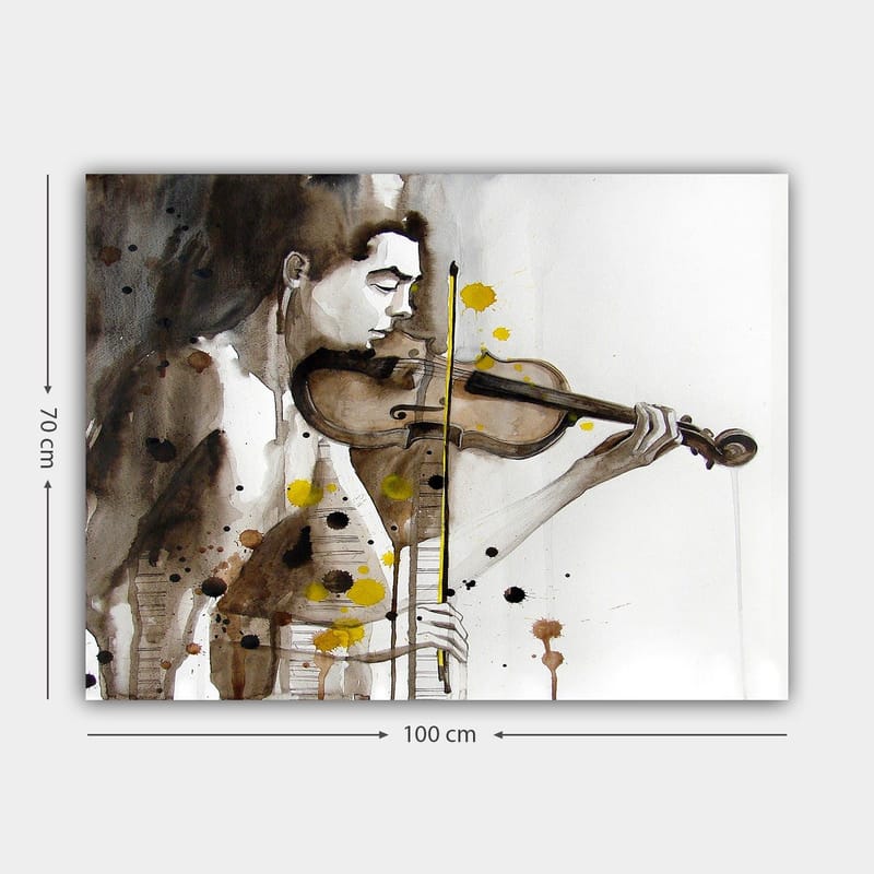Canvastavla 70x100 cm - Musiker som spelar fiol, fångad i en känslomässig och uttrycksfull stil - Brun / Gul / Svart - Inredning - Tavlor & posters - Canvastavla