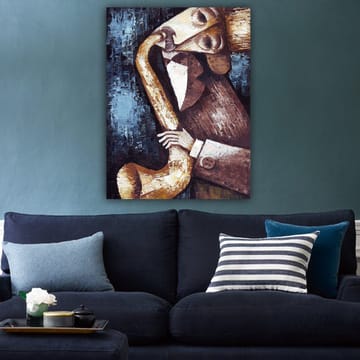 Canvastavla 70x100 cm - Musiker som spelar saxofon med en stiliserad och expressiv framtoning - Mörkblå / Beige / Brun - Inredning - Tavlor & posters - Canvastavla