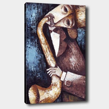 Canvastavla 70x100 cm - Musiker som spelar saxofon med en stiliserad och expressiv framtoning - Mörkblå / Beige / Brun - Inredning - Tavlor & posters - Canvastavla