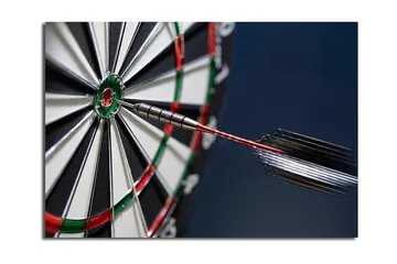 Canvastavla 70x100 cm - Närbild av en darttavla med en pil som träffar mittpunkten - Grön / Röd / Svart - Inredning - Tavlor & posters - Canvastavla