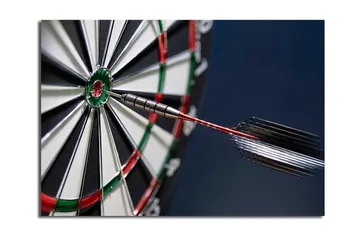 Canvastavla 70x100 cm - Närbild av en darttavla med en pil som träffar mittpunkten - Grön / Röd / Svart - Inredning - Tavlor & posters - Canvastavla