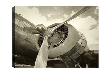 Canvastavla 70x100 cm - Närbild av en flygplanspropeller och motor i vintage-stil - Grå / Silver - Inredning - Tavlor & posters - Canvastavla