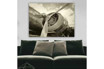 Canvastavla 70x100 cm - Närbild av en flygplanspropeller och motor i vintage-stil - Grå / Silver - Inredning - Tavlor & posters - Canvastavla