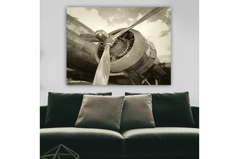 Canvastavla 70x100 cm - Närbild av en flygplanspropeller och motor i vintage-stil - Grå / Silver - Inredning - Tavlor & posters - Canvastavla