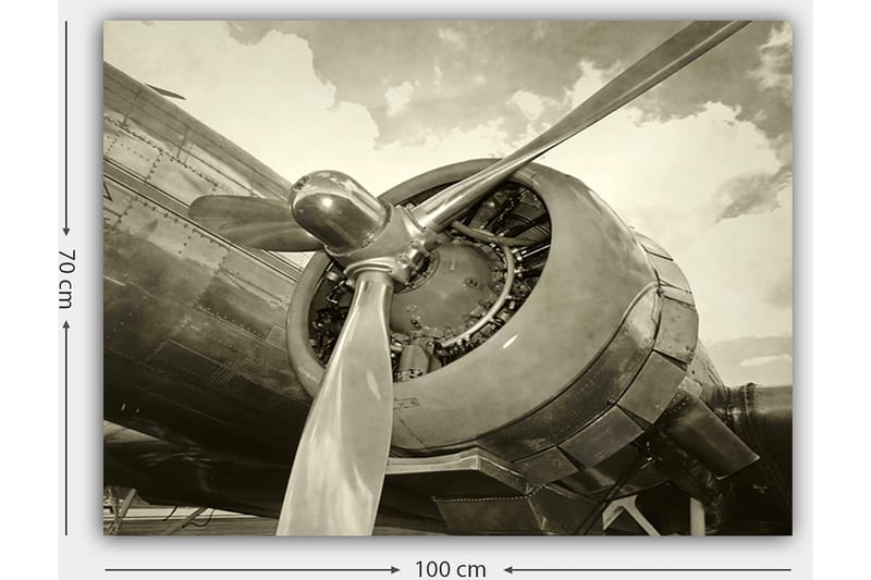 Canvastavla 70x100 cm - Närbild av en flygplanspropeller och motor i vintage-stil - Grå / Silver - Inredning - Tavlor & posters - Canvastavla