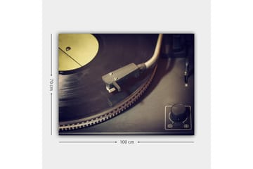 Canvastavla 70x100 cm - Närbild av en skivspelare med en vinylskiva och tonarm - Svart / Grå / Gul - Inredning - Tavlor & posters - Canvastavla