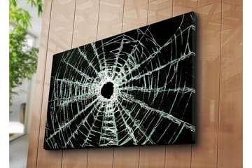 Canvastavla 70x100 cm - Närbild av en sprucken glasruta med ett centralt hål och sprickor som sträcker sig utåt - Svart / Genomskinlig - Inredning - Tavlor & posters - Canvastavla