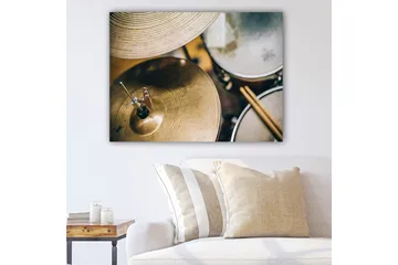 Canvastavla 70x100 cm - Närbild av ett set med trummor och cymbaler - Guld / Svart / Silver - Inredning - Tavlor & posters - Canvastavla