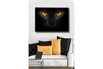 Canvastavla 70x100 cm - Närbild av ett svart katthuvud med intensiva ögon - Svart / Orange - Inredning - Tavlor & posters - Canvastavla