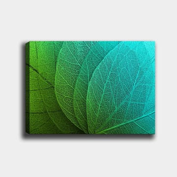 Canvastavla 70x100 cm - Närbild av gröna och turkosa löv med detaljerad ådring - Grön / Turkos - Inredning - Tavlor & posters - Canvastavla