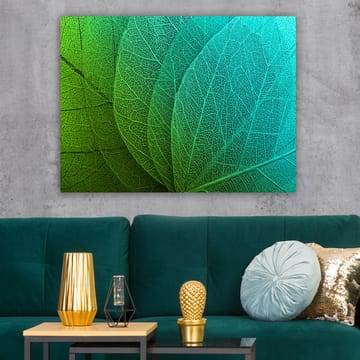 Canvastavla 70x100 cm - Närbild av gröna och turkosa löv med detaljerad ådring - Grön / Turkos - Inredning - Tavlor & posters - Canvastavla