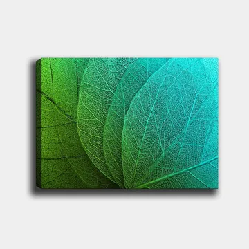 Canvastavla 70x100 cm - Närbild av gröna och turkosa löv med detaljerad ådring - Grön / Turkos - Inredning - Tavlor & posters - Canvastavla