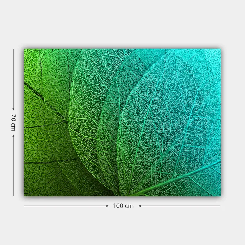Canvastavla 70x100 cm - Närbild av gröna och turkosa löv med detaljerad ådring - Grön / Turkos - Inredning - Tavlor & posters - Canvastavla