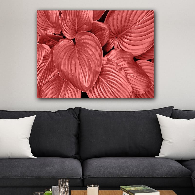 Canvastavla 70x100 cm - Närbild av stiliga, röda blad med tydliga ådringar - Röd / Svart - Inredning - Tavlor & posters - Canvastavla