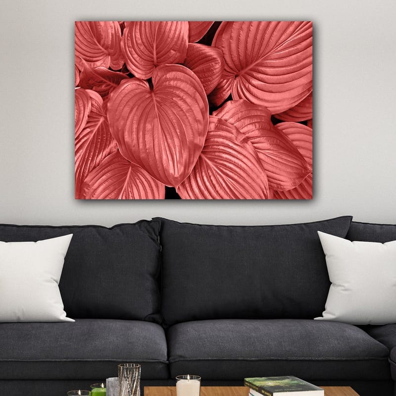 Canvastavla 70x100 cm - Närbild av stiliga, röda blad med tydliga ådringar - Röd / Svart - Inredning - Tavlor & posters - Canvastavla