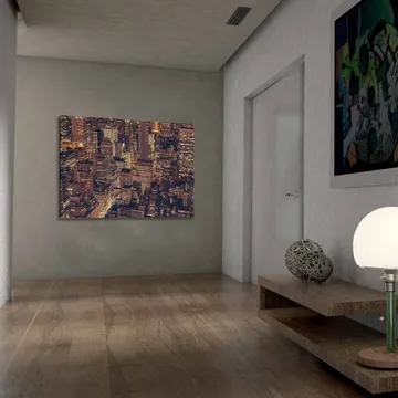 Canvastavla 70x100 cm - Nattvy av en storstad med glittrande ljus från byggnader och gator - Mörkblå / Guld / Grå - Inredning - Tavlor & posters - Canvastavla