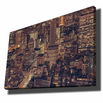 Canvastavla 70x100 cm - Nattvy av en storstad med glittrande ljus från byggnader och gator - Mörkblå / Guld / Grå - Inredning - Tavlor & posters - Canvastavla