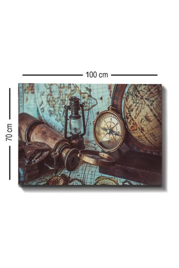 Canvastavla 70x100 cm - Nostalgisk samling av navigationsverktyg och en gammal karta - Brun / Guld / Grön - Inredning - Tavlor & posters - Canvastavla