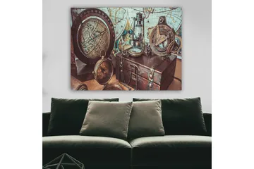 Canvastavla 70x100 cm - Nostalgisk samling av navigationsverktyg och en glob som framhäver äventyr och upptäcktsresande - Brunt / Guld / Blått - Inredning - Tavlor & posters - Canvastavla