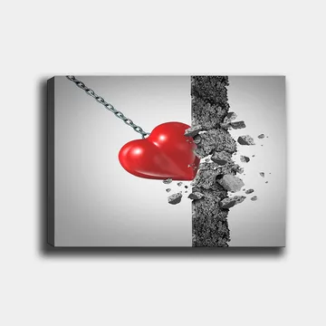Canvastavla 70x100 cm - Röd hjärta som slår igenom en betongvägg - Röd / Grå - Inredning - Tavlor & posters - Canvastavla