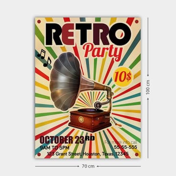 Canvastavla 70x100 cm - Retro affisch med en grammofon som huvudmotiv - Gul / Röd / Grön - Inredning - Tavlor & posters - Canvastavla