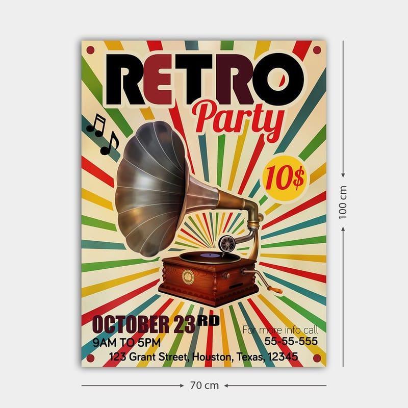 Canvastavla 70x100 cm - Retro affisch med en grammofon som huvudmotiv - Gul / Röd / Grön - Inredning - Tavlor & posters - Canvastavla