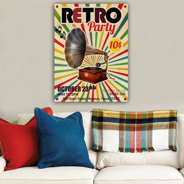 Canvastavla 70x100 cm - Retro affisch med en grammofon som huvudmotiv - Gul / Röd / Grön - Inredning - Tavlor & posters - Canvastavla