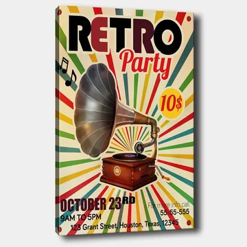 Canvastavla 70x100 cm - Retro affisch med en grammofon som huvudmotiv - Gul / Röd / Grön - Inredning - Tavlor & posters - Canvastavla