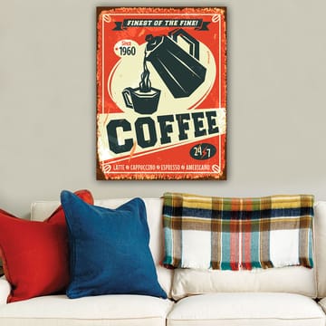 Canvastavla 70x100 cm - Retroaffisch med en kaffekanna som häller kaffe i en kopp - Röd / Svart / Beige - Inredning - Tavlor & posters - Canvastavla