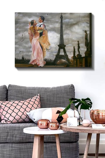 Canvastavla 70x100 cm - Romantisk dans mellan ett par framför Eiffeltornet i Paris - Rosa / Svart / Beige - Inredning - Tavlor & posters - Canvastavla