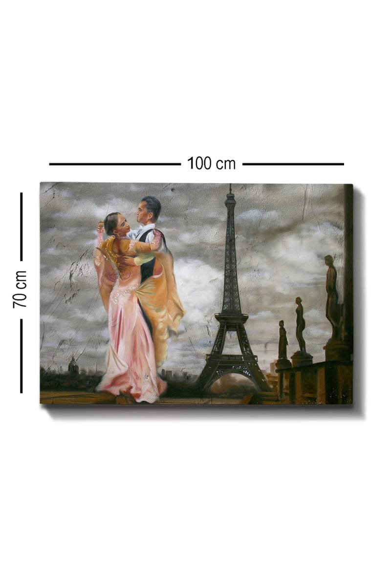 Canvastavla 70x100 cm - Romantisk dans mellan ett par framför Eiffeltornet i Paris - Rosa / Svart / Beige - Inredning - Tavlor & posters - Canvastavla