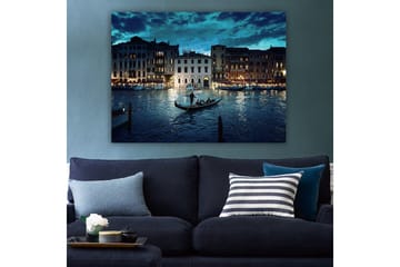 Canvastavla 70x100 cm - Romantisk gondoltur i Venedig under skymningen - Mörkblå / Ljusblå / Guld - Inredning - Tavlor & posters - Canvastavla