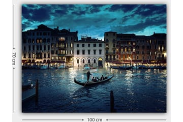 Canvastavla 70x100 cm - Romantisk gondoltur i Venedig under skymningen - Mörkblå / Ljusblå / Guld - Inredning - Tavlor & posters - Canvastavla