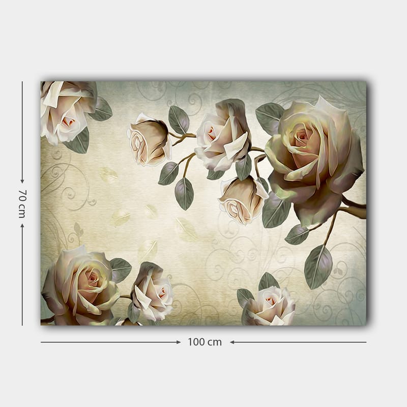 Canvastavla 70x100 cm - Romantisk komposition av rosor i mjuka nyanser som symboliserar skönhet och kärlek - Ljusrosa / Grön / Beige - Inredning - Tavlor & posters - Canvastavla