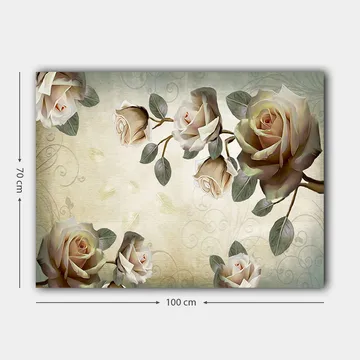 Canvastavla 70x100 cm - Romantisk komposition av rosor i mjuka nyanser som symboliserar skönhet och kärlek - Ljusrosa / Grön / Beige - Inredning - Tavlor & posters - Canvastavla