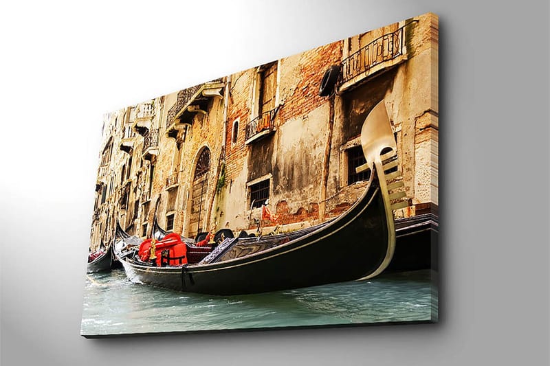 Canvastavla 70x100 cm - Romantisk scen med gondoler som glider fram i en venetiansk kanal - Svart / Röd / Beige - Inredning - Tavlor & posters - Canvastavla